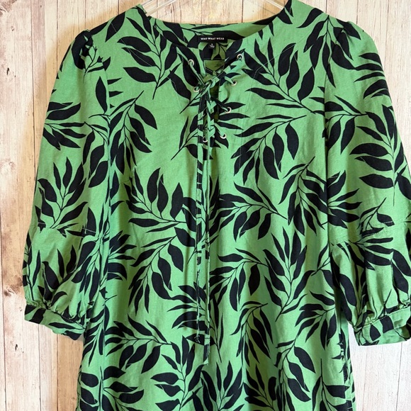 Who What Wear Island Palm Linen Blend Shift Dress - Picture 3 of 7